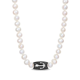 Men’s 7.0-7.5mm Freshwater Cultured Pearl and Enamel Anchor Necklace in Sterling Silver-21”