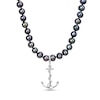 Men’s Black Freshwater Cultured Pearl and Anchor Necklace in Sterling Silver-21”