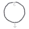 Men’s Black Freshwater Cultured Pearl and Anchor Necklace in Sterling Silver-21”