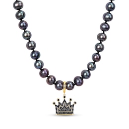 Men’s 7.0-7.5mm Black Cultured Pearl and 0.36 CT. T.W. Diamond Crown Necklace in Sterling Silver/Yellow Rhodium-21”