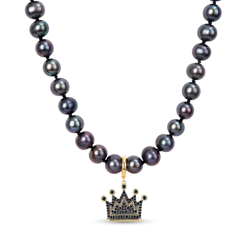 Men’s 7.0-7.5mm Black Cultured Pearl and 0.36 CT. T.W. Diamond Crown Necklace in Sterling Silver/Yellow Rhodium-21”|Peoples Jewellers