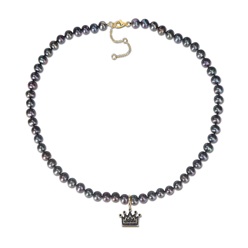 Men’s 7.0-7.5mm Black Cultured Pearl and 0.36 CT. T.W. Diamond Crown Necklace in Sterling Silver/Yellow Rhodium-21”|Peoples Jewellers
