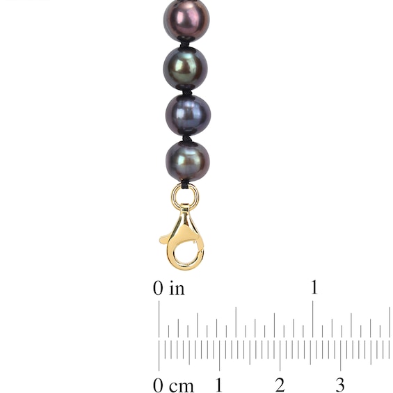 Men’s 7.0-7.5mm Black Cultured Pearl and 0.36 CT. T.W. Diamond Crown Necklace in Sterling Silver/Yellow Rhodium-21”