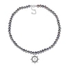 Men’s 7.0-7.5mm Black Cultured Pearl and 0.30 CT. T.W. Black Diamond Helm and Anchor Necklace in Sterling Silver-21”