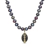 Thumbnail Image 0 of Black Freshwater Pearl and 0.62 CT. T.W. Black Diamond Football Charm Necklace in Sterling Silver with Gold Plate- 21”