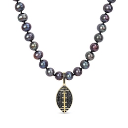 Black Freshwater Pearl and 0.62 CT. T.W. Black Diamond Football Charm Necklace in Sterling Silver with Gold Plate- 21”