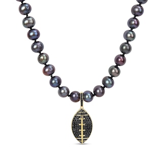 Black Freshwater Pearl and 0.62 CT. T.W. Black Diamond Football Charm Necklace in Sterling Silver with Gold Plate- 21”