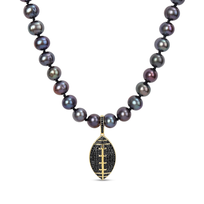 Black Freshwater Pearl and 0.62 CT. T.W. Black Diamond Football Charm Necklace in Sterling Silver with Gold Plate- 21”|Peoples Jewellers