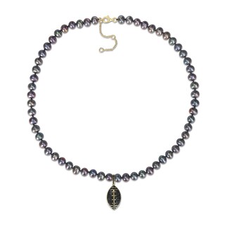 Black Freshwater Pearl and 0.62 CT. T.W. Black Diamond Football Charm Necklace in Sterling Silver with Gold Plate- 21”