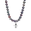 Thumbnail Image 0 of Black Freshwater Pearl and 0.10 CT. T.W. Black Diamond Fleur-de-Lis Charm Necklace in Sterling Silver - 21”