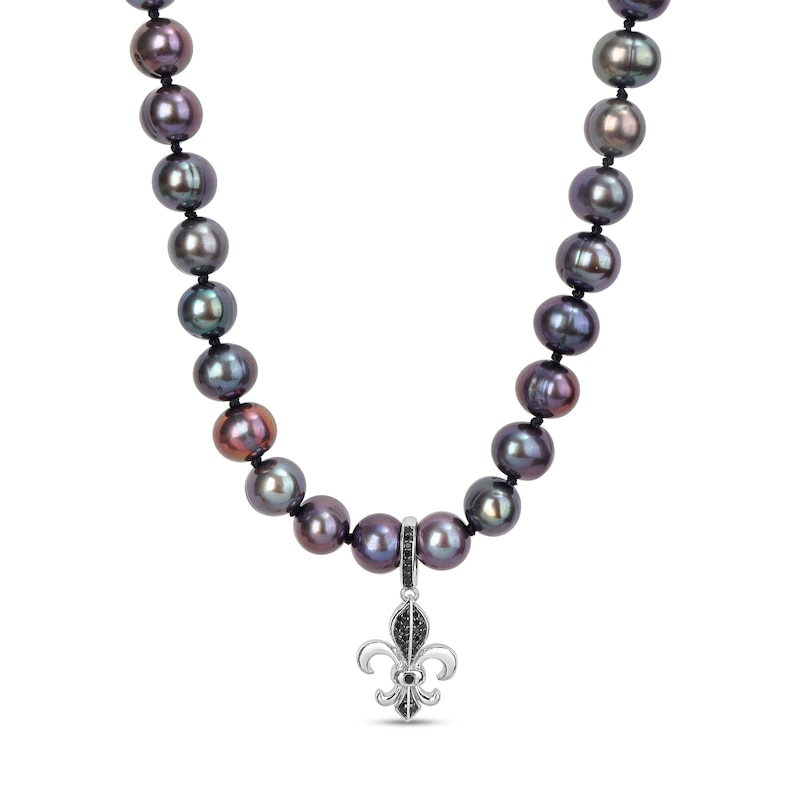Black Freshwater Pearl and 0.10 CT. T.W. Black Diamond Fleur-de-Lis Charm Necklace in Sterling Silver - 21”|Peoples Jewellers