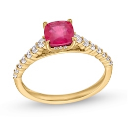 Certified Cushion-Cut Ruby and 0.33 CT. T.W. Diamond Ring in 10K Gold