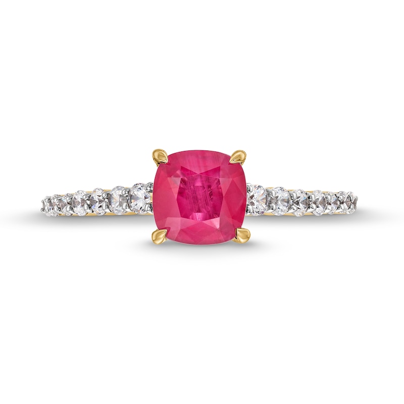 Certified Cushion-Cut Ruby and 0.33 CT. T.W. Diamond Ring in 10K Gold|Peoples Jewellers