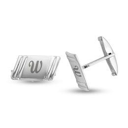 Engravable Rectangle Slant Stripe Cuff Links in Solid Sterling Silver (1-3 Initials)