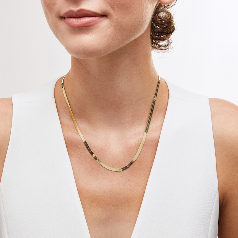 4.0mm Herringbone Chain Necklace in Solid 10K Gold - 18"|Peoples Jewellers