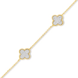 Italian Gold Glitter Clover Station Bracelet in Solid 14K Gold - 7.5&quot;