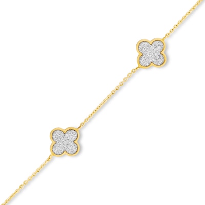 Glitter Clover Station Bracelet in Solid 14K Gold - 7.5"