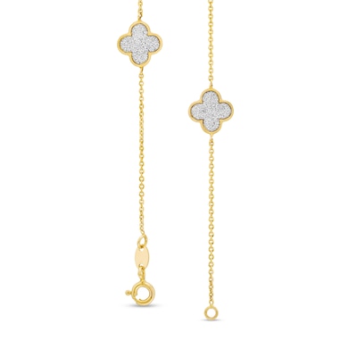 Glitter Clover Station Bracelet in Solid 14K Gold - 7.5"