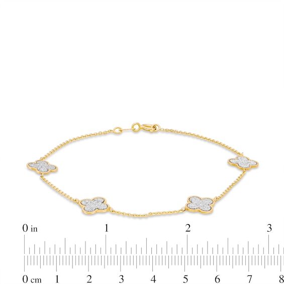 Glitter Clover Station Bracelet in Solid 14K Gold - 7.5"