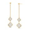 Thumbnail Image 0 of Italian Gold Glitter Enamel Double Clover Linear Chain Drop Earrings in 14K Gold