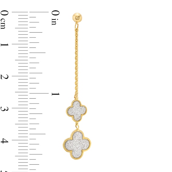 Glitter Enamel Double Clover Linear Chain Drop Earrings in 14K Gold