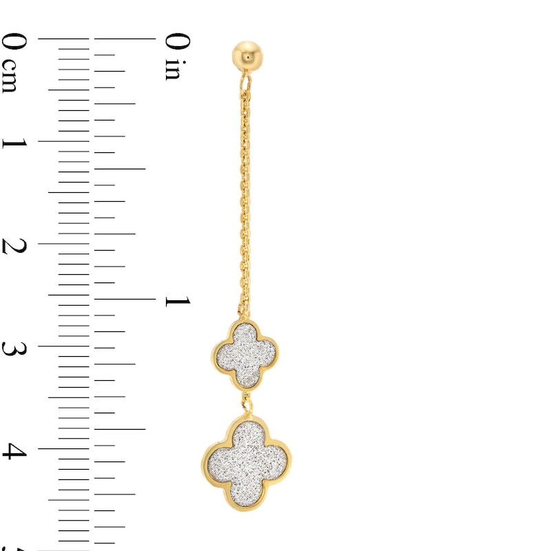 Italian Gold Glitter Enamel Double Clover Linear Chain Drop Earrings in 14K Gold