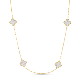 Glitter Clover Station Necklace in Solid 14K Gold