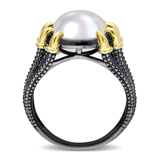 Men’s 10.5-11.0mm Freshwater Cultured Pearl Dragon Claw Ring in Sterling Silver with Black Rhodium and Yellow Gold Plate