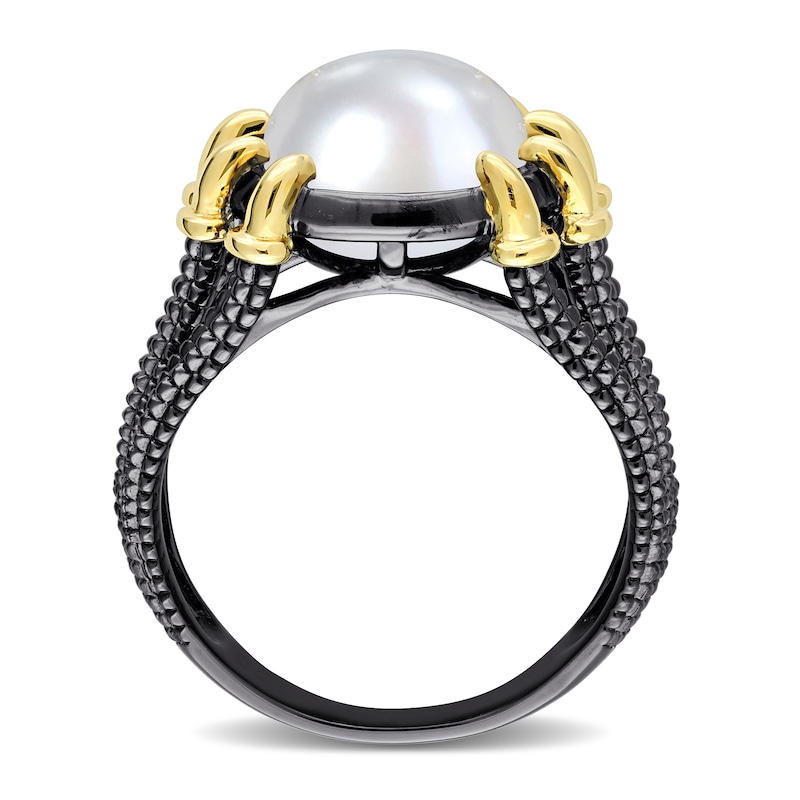 Men’s 10.5-11.0mm Freshwater Cultured Pearl Dragon Claw Ring in Sterling Silver with Black Rhodium and Yellow Gold Plate