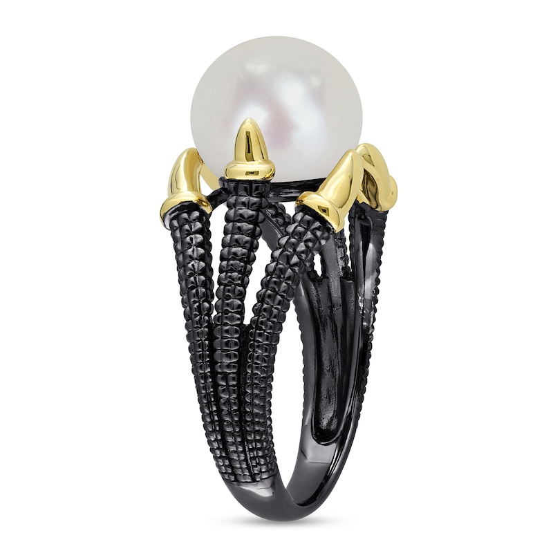 Main Image 2 of Men’s 10.5-11.0mm Freshwater Cultured Pearl Dragon Claw Ring in Sterling Silver with Black Rhodium and Yellow Gold Plate