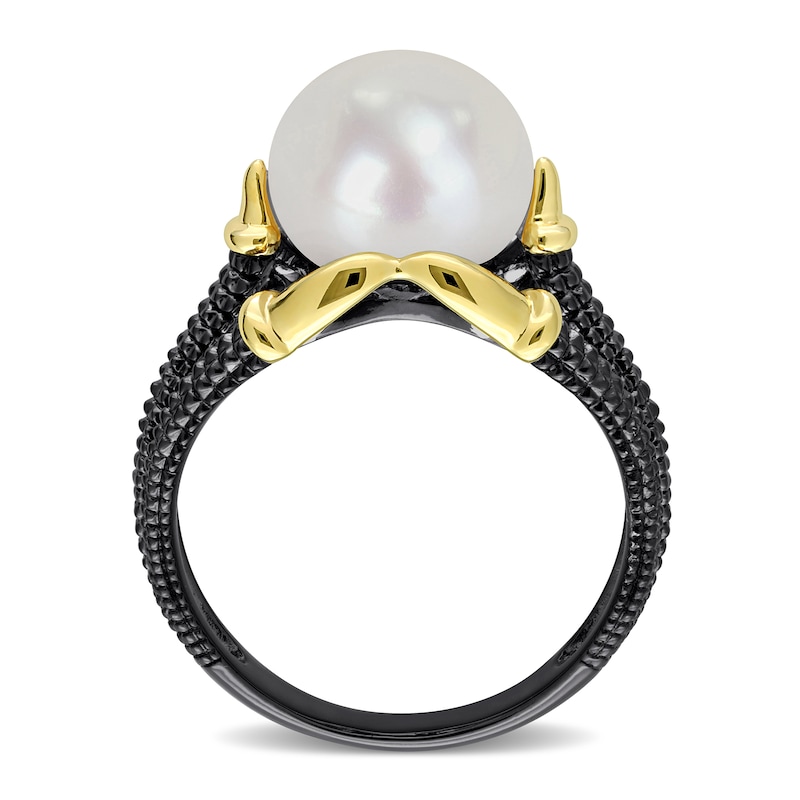 Main Image 3 of Men’s 10.5-11.0mm Freshwater Cultured Pearl Dragon Claw Ring in Sterling Silver with Black Rhodium and Yellow Gold Plate