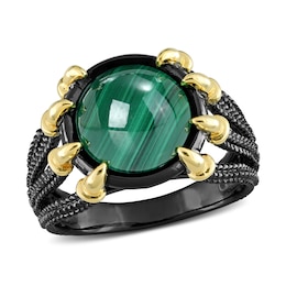 Men’s 11.0mm Malachite Dragon Claw Ring in Sterling Silver with Black Rhodium and Yellow Gold Plate