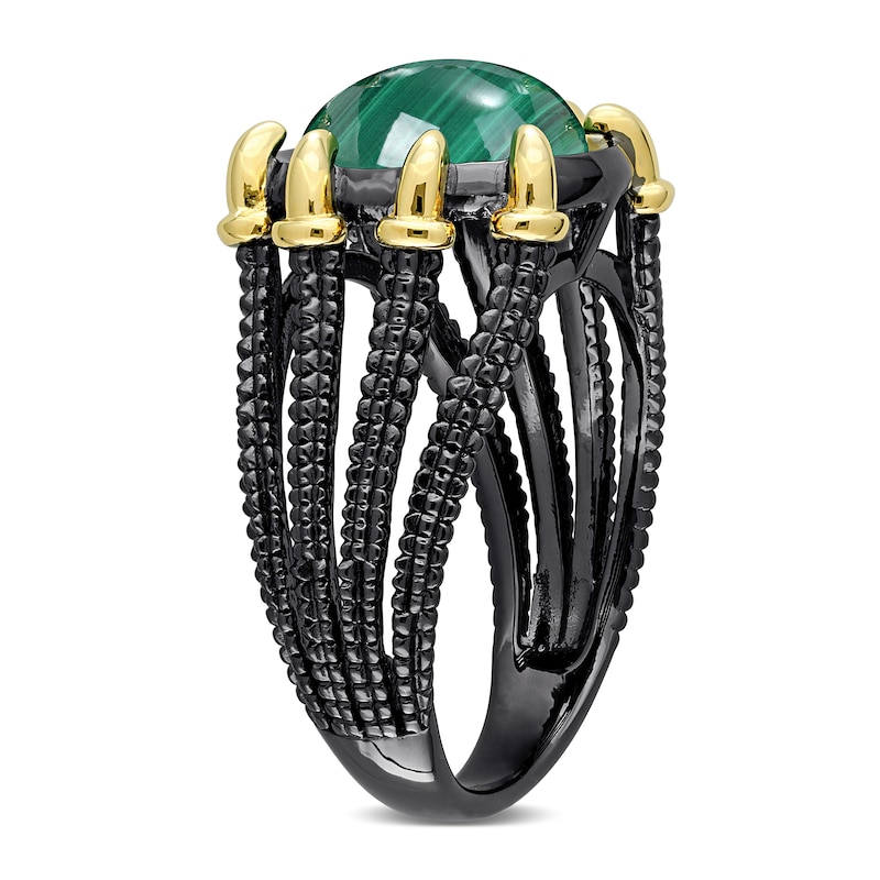 Men’s 11.0mm Malachite Dragon Claw Ring in Sterling Silver with Black Rhodium and Yellow Gold Plate