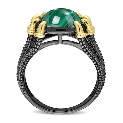 Men’s 11.0mm Malachite Dragon Claw Ring in Sterling Silver with Black Rhodium and Yellow Gold Plate