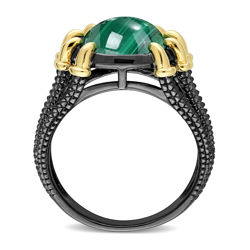 Men’s 11.0mm Malachite Dragon Claw Ring in Sterling Silver with Black Rhodium and Yellow Gold Plate