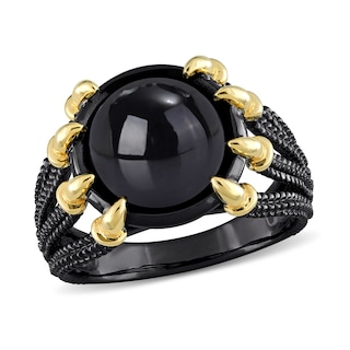 Men’s 11.0mm Black Agate Dragon Claw Ring in Sterling Silver with Black Rhodium and Yellow Gold Plate