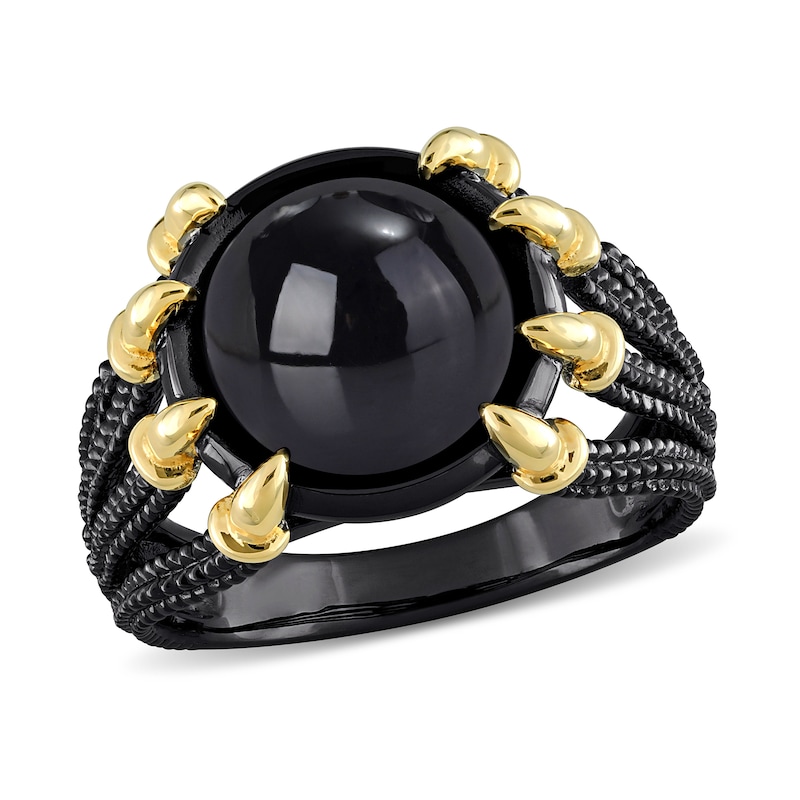 Men’s 11.0mm Black Agate Dragon Claw Ring in Sterling Silver with Black Rhodium and Yellow Gold Plate|Peoples Jewellers