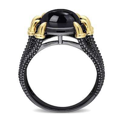 Men’s 11.0mm Black Agate Dragon Claw Ring in Sterling Silver with Black Rhodium and Yellow Gold Plate