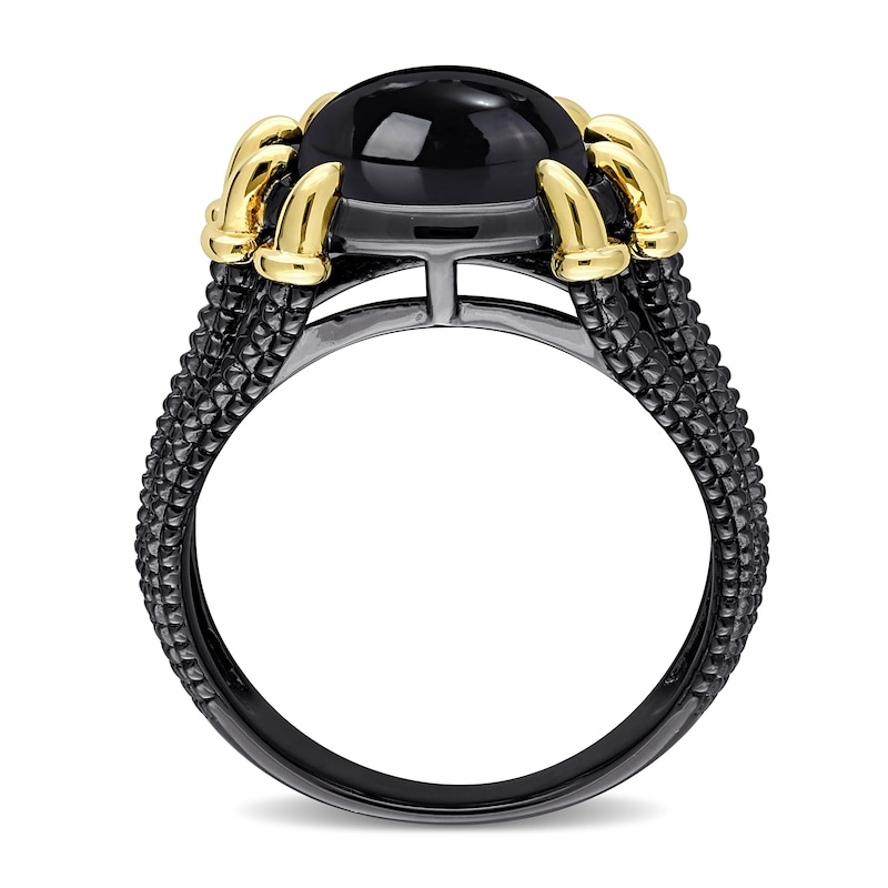 Men’s 11.0mm Black Agate Dragon Claw Ring in Sterling Silver with Black Rhodium and Yellow Gold Plate
