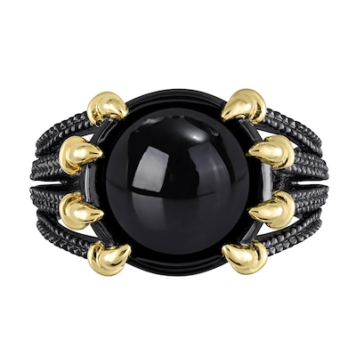 Men’s 11.0mm Black Agate Dragon Claw Ring in Sterling Silver with Black Rhodium and Yellow Gold Plate