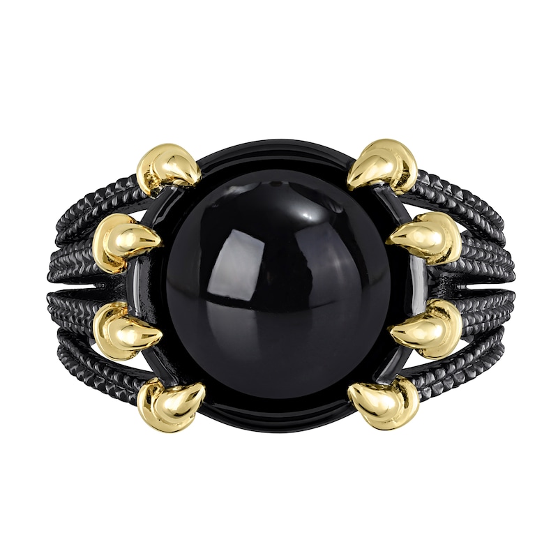 Men’s 11.0mm Black Agate Dragon Claw Ring in Sterling Silver with Black Rhodium and Yellow Gold Plate