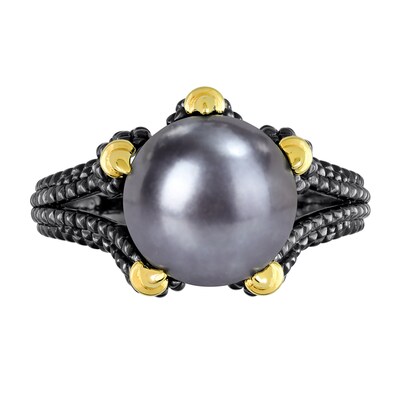 Men’s 10.5-11.0mm Black Freshwater Cultured Pearl Claw Ring in Sterling Silver with Black Rhodium and Yellow Gold Plate