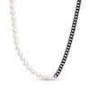 Thumbnail Image 0 of 7.0-7.5mm Freshwater Cultured Pearl and Curb Chain Necklace in Black-Plated Sterling Silver – 22”