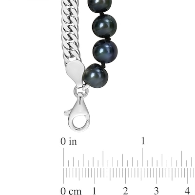 Men’s 7.5-8.0mm Black Freshwater Cultured Pearl & Curb Chain Necklace in Sterling Silver-22”