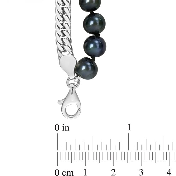 Men’s 7.5-8.0mm Black Freshwater Cultured Pearl & Curb Chain Necklace in Sterling Silver-22”