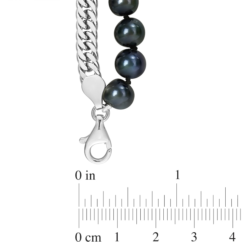 Men’s 7.5-8.0mm Black Freshwater Cultured Pearl & Curb Chain Necklace in Sterling Silver-22”|Peoples Jewellers