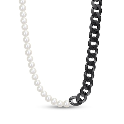 Men’s 7.0-7.5mm Freshwater Cultured Pearl & Cuban Curb Chain Necklace in Sterling Silver-22”