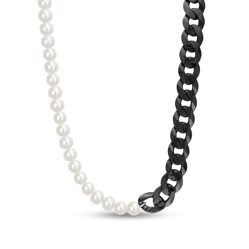 Men’s 7.0-7.5mm Freshwater Cultured Pearl & Cuban Curb Chain Necklace in Sterling Silver-22”|Peoples Jewellers