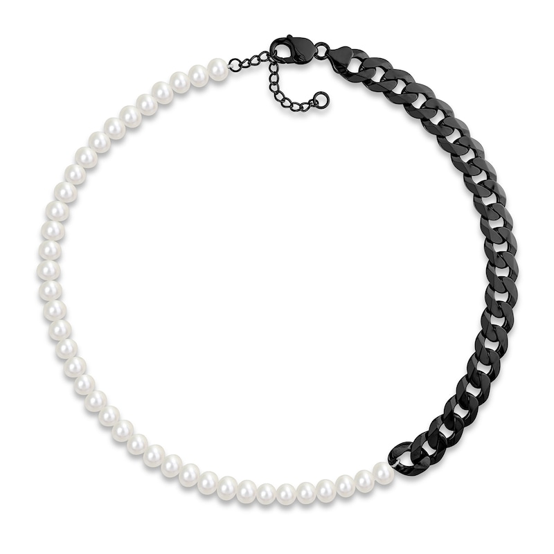 Men’s 7.0-7.5mm Freshwater Cultured Pearl & Cuban Curb Chain Necklace in Sterling Silver-22”|Peoples Jewellers
