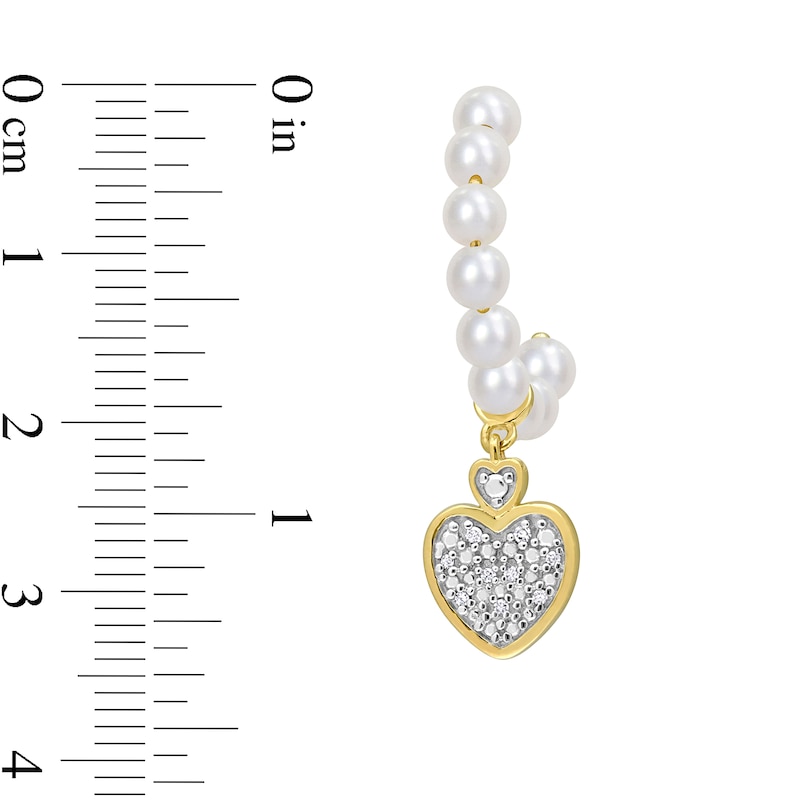Freshwater Cultured Pearl J-Hoop and 0.05 CT. T.W. Diamond Heart Dangle Earrings in 10K Gold|Peoples Jewellers